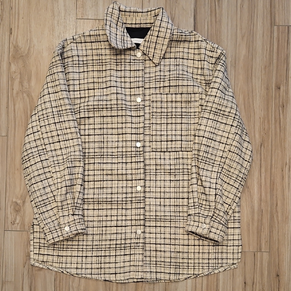 Topshop Women's Beige Checkered Shirt Jacket